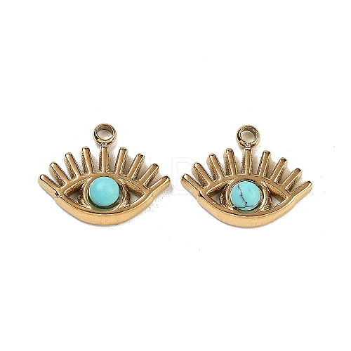 Ion Plating(IP) 304 Stainless Steel Pave Synthetic Turquoise Eye Charms STAS-U014-06B-01-1