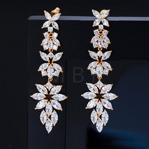 Brass Micro Pave Clear Cubic Zirconia Dangle Stud Earrings WGD9558-03-1