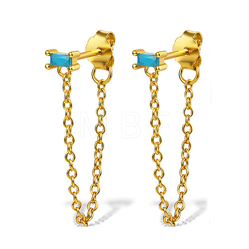 Real 18K Gold Plated 925 Sterling Silver Chains Front Back Stud Earrings PA4661-3-1