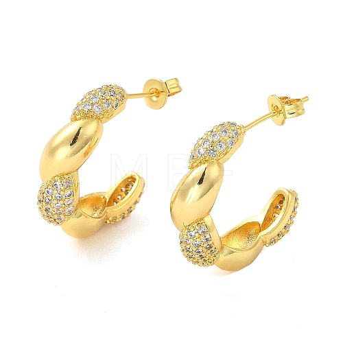 Brass Micro Pave Clear Cubic Zirconia Stud Earrings for Women EJEW-A040-10G-1