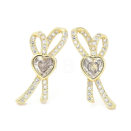 Rack Plating Brass Micro Pave Clear Cubic Zirconia Stud Earrings for Women EJEW-M260-18G-1