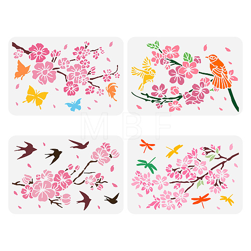4Pcs 4 Styles PET Hollow Out Drawing Painting Stencils DIY-WH0394-0035-1