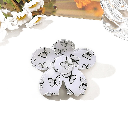 Flower with Butterfly Pattern Printed PVC Claw Hair Clips PW-WGAD78A-01-1