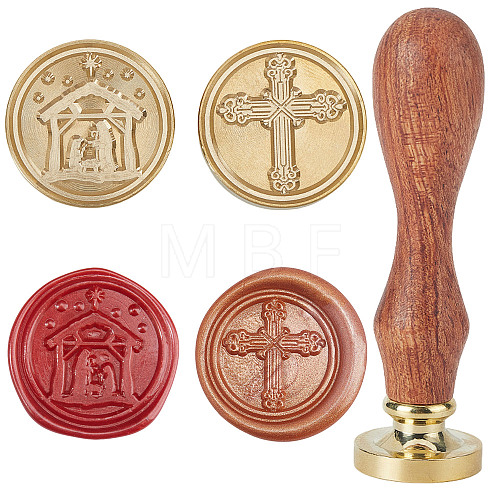 CRASPIRE 2Pcs 2 Styles Golden Tone Brass Wax Seal Stamp Heads AJEW-CP0005-99-1