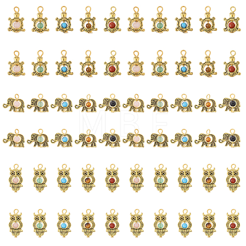 60Pcs 15 Styles Antique Golden Tone Alloy Pendants PALLOY-FH00026-1