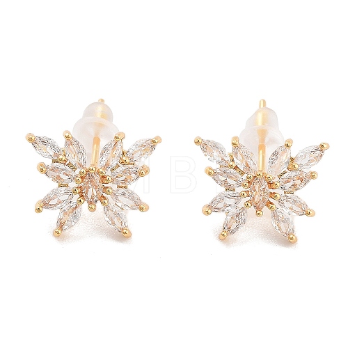 Brass Micro Pave Clear Cubic Zirconia Stud Errings EJEW-B058-07G-1