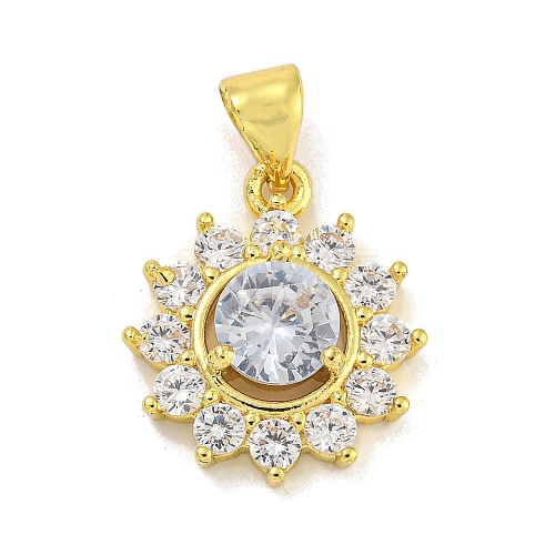 Flower Rack Plating Brass Micro Pave Cubic Zirconia Pendants KK-G513-92G-02-1