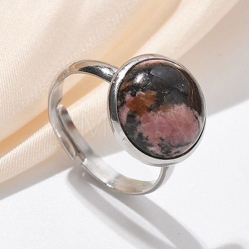 Half Round Natural Rhodonite Finger Rings RJEW-M062-01P-07-1