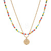 Boho Colorful Glass Seed Beaded Double Layer Necklaces with Stainless Steel Religion Saint Benedict Medal Pendant OL9548-1-5