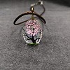Alloy Wire Wrapped Oval Glass Inner Dried Flower Tree Pendant Waxed Cord Necklaces for Women FS-WG6B63C-15-1