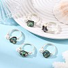 Eco-Friendly Copper Wire with Natural Abalone Shell/Paua Shell Finger Rings RJEW-JR01086-02-1