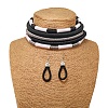 Alloy with Polyester Cord Multilayer Necklaces & Teardrop Dangle Earrings Sets FS-WGF58CA-02-1