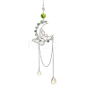 3Pcs Natural Rose Quartz & Aquamarine & Green Aventurine Chips & Brass Moon & 304 Stainless Steel Butterfly Suncatcher HJEW-TA00449-2