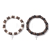 2Pcs Adjustable Natural Coconut & Lava Rock & Synthetic Lava Rock Beads Stretch Bracelets BJEW-JB13285-2