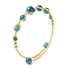 Herringbone Wire-Wrapped Natural Apatite Brass Cuff Bangles BJEW-JB14039-01-3
