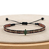 Vintage Bohemian Cotton Cord Braided Bracelets with Brass Micro Pave Green Cubic Zirconia Rhombus Beads HL6263-22-1