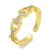 Rack Plating Brass Micro Pave Cubic Zirconia Link Chains Open Cuff Rings for Women RJEW-I104-10G-1