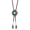 Alloy with Synthetic Turquoise Pendant Waxed Cord Bolo Tie Lariat Necklaces FS-WGCCEF8-02-1