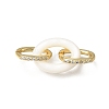 Natural White Shell and Brass Micro Pave Clear Cubic Zirconia 3 Ring Linking Rings KK-C262-05A-G-1