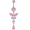 316L Surgical Stainless Steel Cubic Zirconia Butterfly Curved Barbell Dangle Belly Rings WGB11C1-05-2