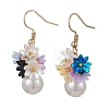 Flower ABS Plastic Imitation Pearl Dangle Earrings EJEW-JE06376-2