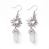 Natural Quartz Crystal Bullet with Sun Dangle Earrings EJEW-I276-01P-20-2