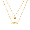 304 Stainless Steel Pave Clear Cubic Zirconia Mom Heart Pendant Double Layer Necklaces for Mother's Day WG85AFE-01-5
