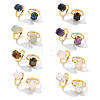 Hexagon Natural & Synthetic Gemstone Finger Rings RJEW-B113-02G-2