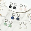 Brass & Natural Green/Blue Aventurine & Quartz Crystal & Rose Quartz & Obsidian Hoop Dangle Earrings EJEW-JE07237-1