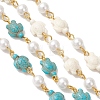 2Pcs 2 Colors Synthetic Turquoise & Glass Pearl Link Chains AJEW-JB01594-01-3