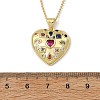 Brass Pave Pink Cubic Zirconia Heart Pendant Brass Curb Chain Necklace for Women NJEW-JN06484-01-3