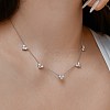 Rhodium Plated 925 Sterling Silver Pave Clear Cubic Zirconia Cable Chain Heart Tassel Necklaces for Women NJEW-Q342-15P-2