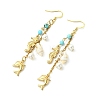 Shell Pearl Bead & 316 Surgical Stainless Steel Charms Dangle Earrings for Women EJEW-JE07274-4