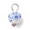 Handmade Flower Printed Porcelain Ceramic Pendants PALLOY-JF03928-01-3