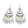 Ring & Feather Alloy & Glass Chandelier Earrings EJEW-G426-01AS-4