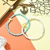 2Pcs 2 Style Natural Howlite & Synthetic Turquoise & 304 Stainless Steel Cross Beaded Stretch Bracelets Set BJEW-JB09465-02-2