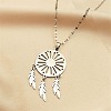 Non-Tarnish Woven Net/Web with Feather 304 Stainless Steel Pendant Necklaces for Women NJEW-G087-05P-1