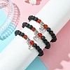 Natural Lava Rock Round & Carnelian Beads Stretch Bracelets for Women BJEW-JB11472-2