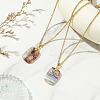 Natural Mexican Agate/Crazy Lace Agate Rectangle Pendant 304 Stainless Steel Cable Chain Necklaces NJEW-JN06210-01-1