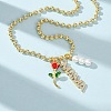 Mother's Day Brass Micro Pave Clear Cubic Zirconia Enamel Red Rose Flower Mama Pendant Necklaces for Women NJEW-A071-02G-2