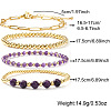 4Pcs 4 Styles Natural Amethyst & Brass Round Beads Stretch Bracelets & Paperclip Chain Bracelets for Women VT5257-1-4
