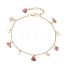 Mixed Gemstone Chip & 201 Stainless Steel Heart Tassel Anklets AJEW-AN00787-4