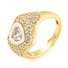 Enamel Heart Adjustable Ring with Clear Cubic Zirconia RJEW-Q781-01G-04-1