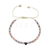 Adjustable Faceted Glass & Heart Brass Bead Braided Bracelets RF4294-2-1