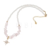 Alloy Crystal Rhinestone Star Pendant Natural Rose Quartz Chip and Round White Glass Pearl Beaded Necklaces NJEW-JN05696-01-4