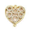 Brass Micro Pave Clear Cubic Zirconia Heart Connector Charms KK-L229-054G-1