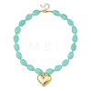 Acrylic Heart Pendant Oval Imitation Gemstone Beaded Necklaces for Women NJEW-JN06479-01-2