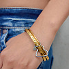 304 Stainless Steel Textured 3-Strand Bangle Sets with Heart Links QJ5292-2