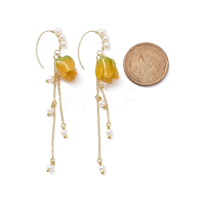 Plastic Flower with Imitation Pearl Beaded Dangle Earrings EJEW-JE05128-1