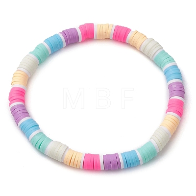 Rainbow Color Disc Handmade Polymer Clay Beaded Stretch Bracelets for Women BJEW-JB10351-02-1